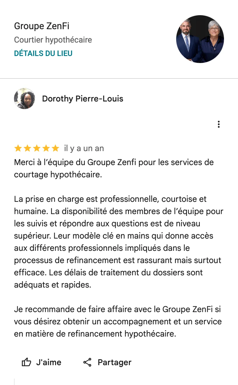 Avis Google de Dorothy Pierre-Louis sur le Groupe ZenFi