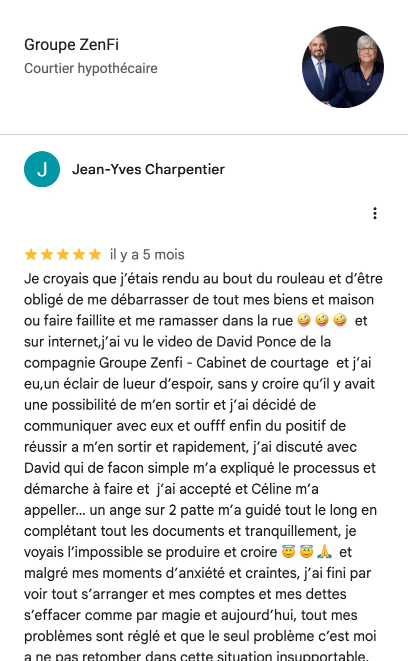 Avis Google de Jean-Yves Charpentier sur le Groupe ZenFi