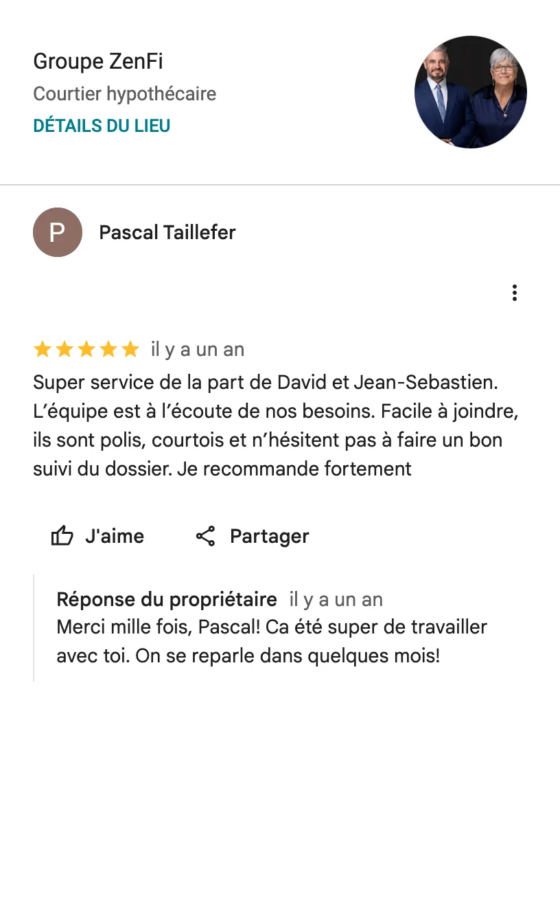 Avis Google de Pascal Taillefer sur le Groupe ZenFi