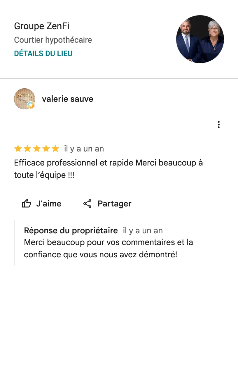 Avis Google de Valérie Sauvé sur le Groupe ZenFi